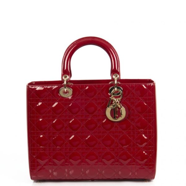 Lady Dior - Large in Red, Cannage Quilted Patent